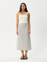 Afends Drew - Seersucker Midi Skirt - Taupe Check | Keel Surf & Supply