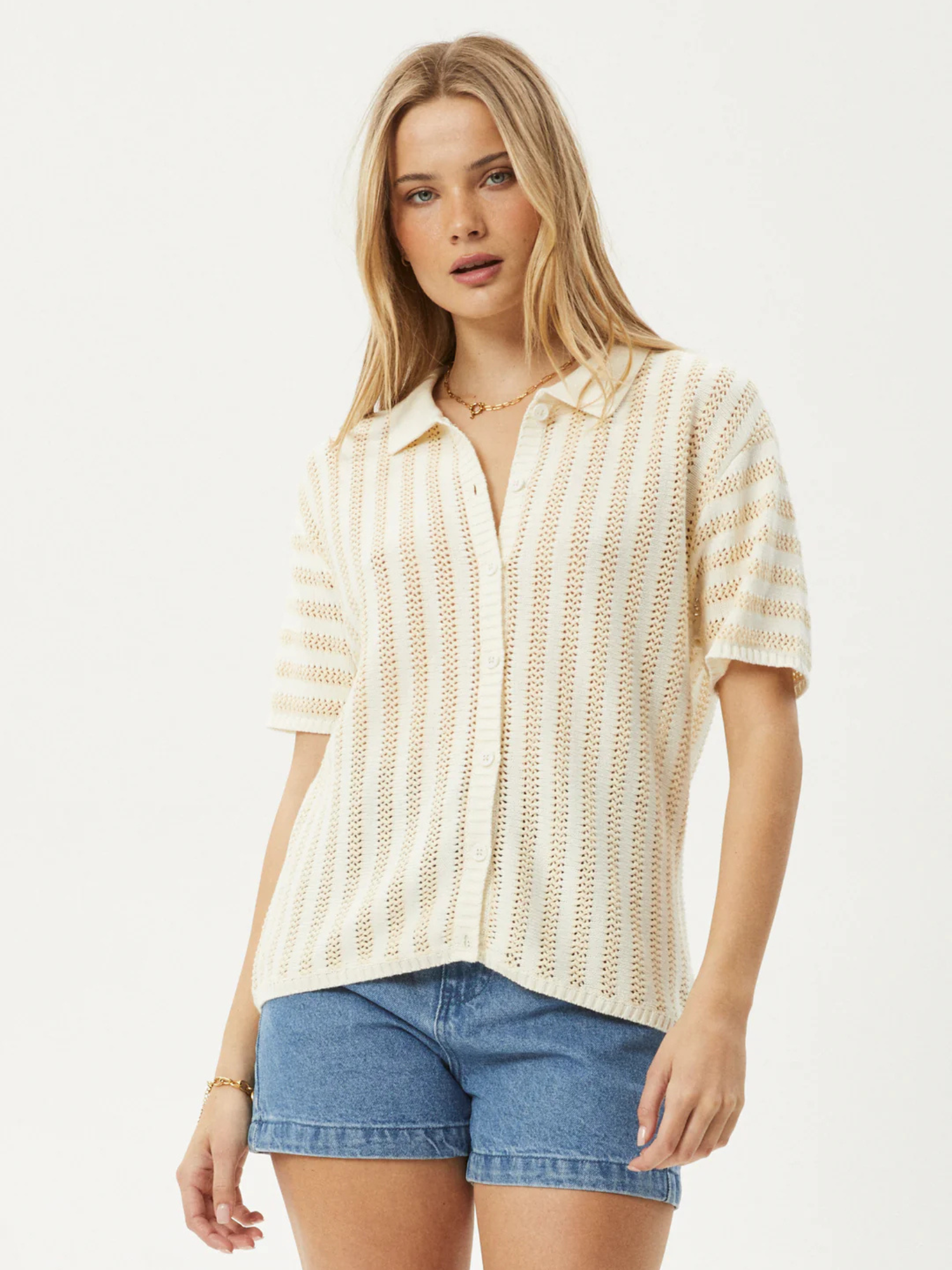 Afends Claudia Organic Knit Shirt - White / Sand | Keel Surf & Supply