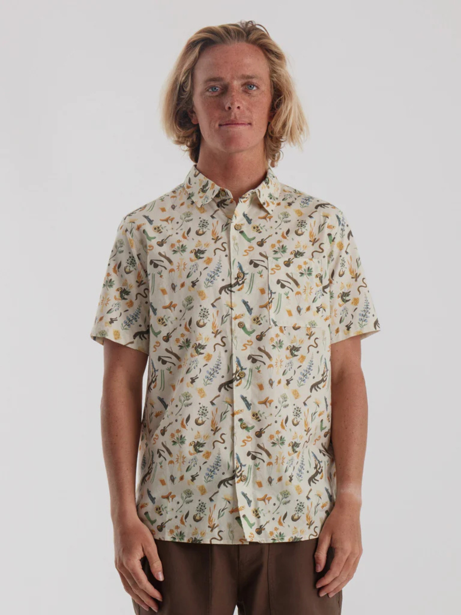 Roark Journey Short Sleeve Button Up Shirt - Bendik Almond Paste | Keel Surf & Supply