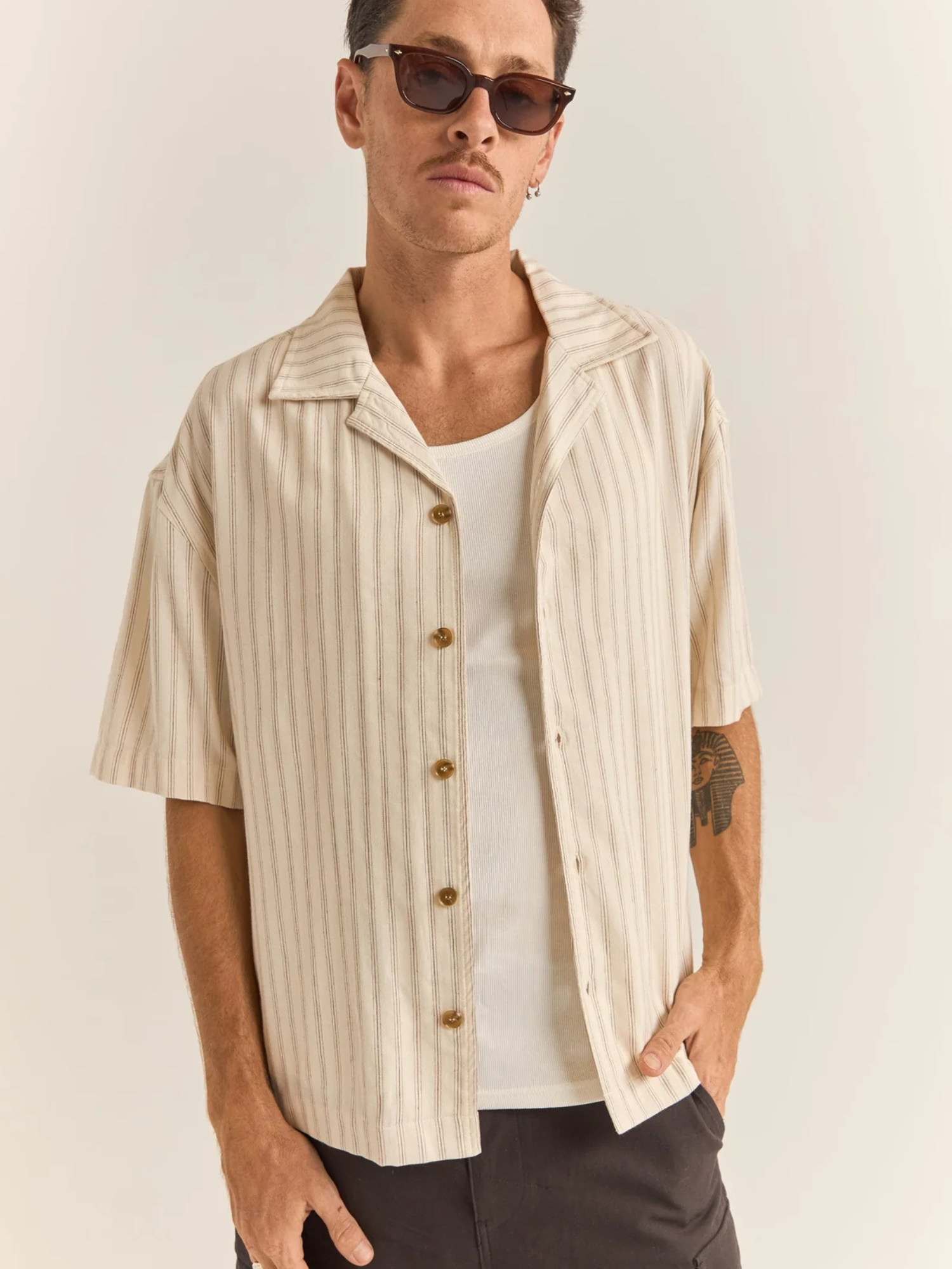 Rhythm Relaxed Stripe Ss Shirt - Natural | Keel Surf & Supply