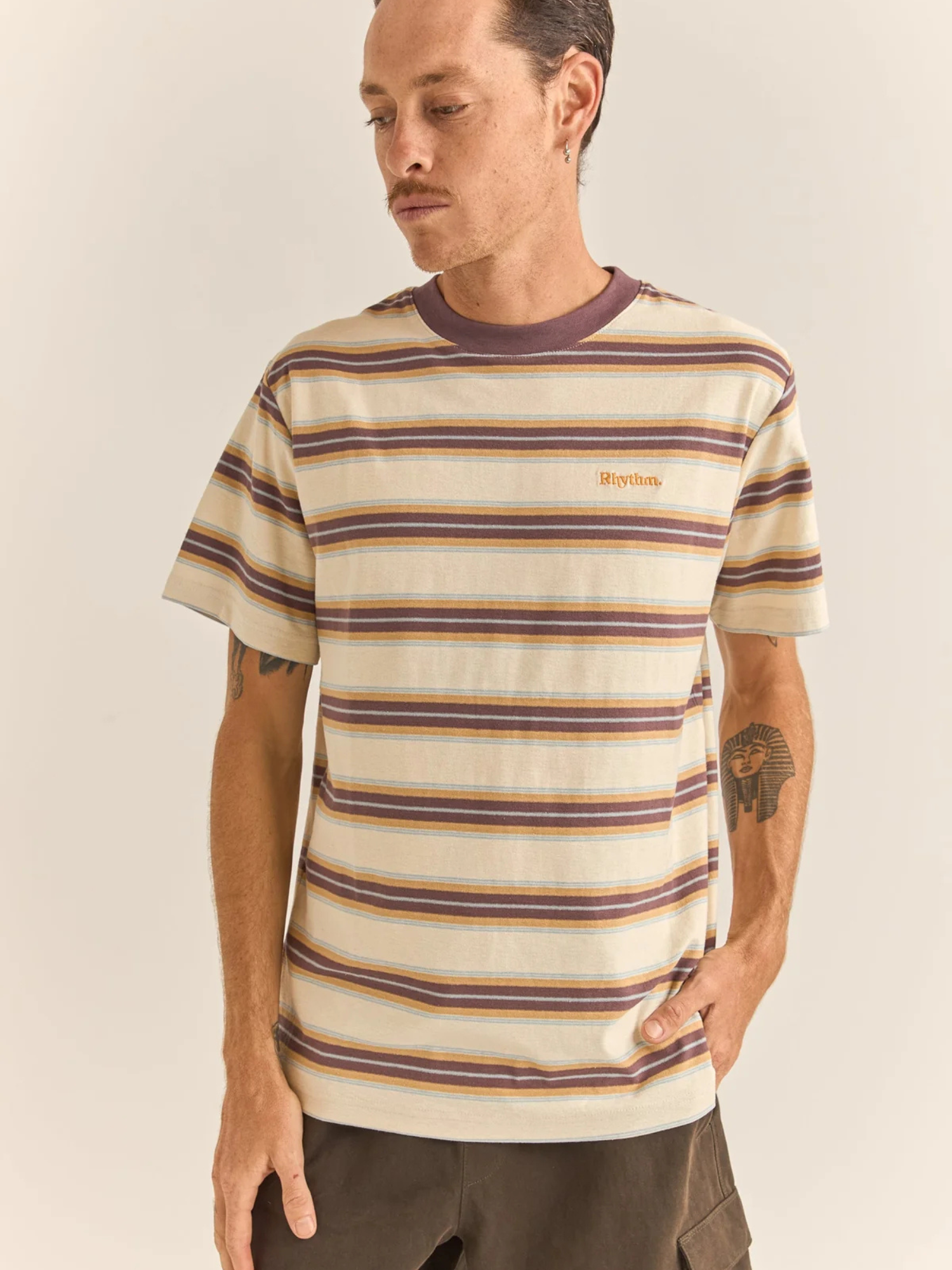 Rhythm Everyday Stripe Ss T-Shirt - Latte | Keel Surf & Supply