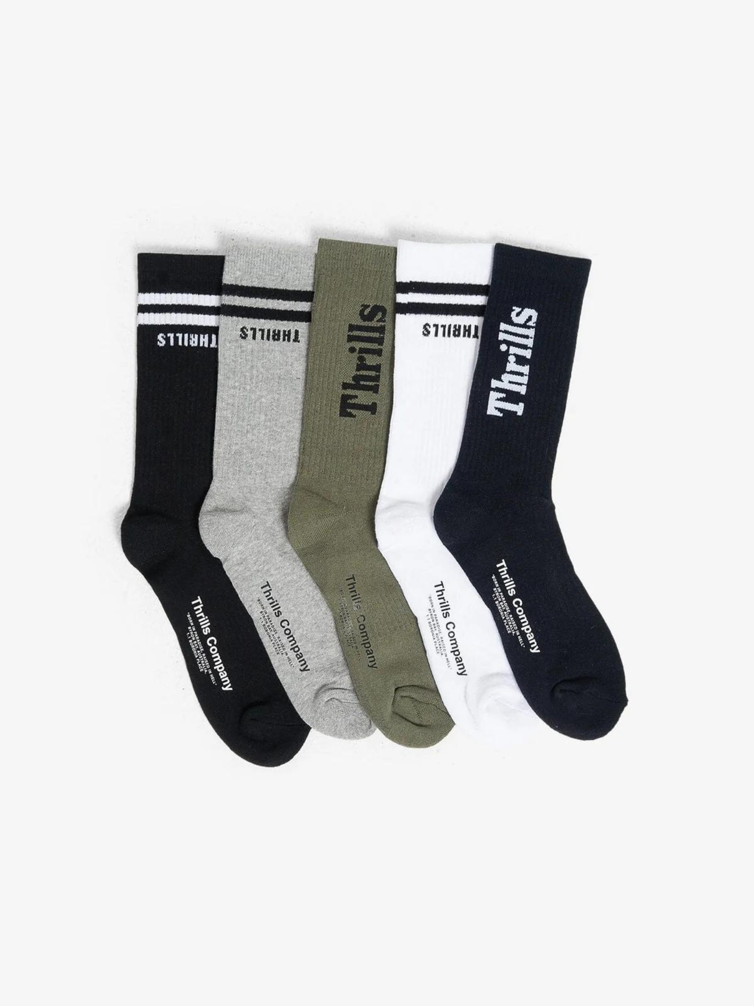 Thrills Minimal Thrills 5 Pack Sock - Black / White / Army Green / Total Eclipse / Grey Marle | Keel Surf & Supply