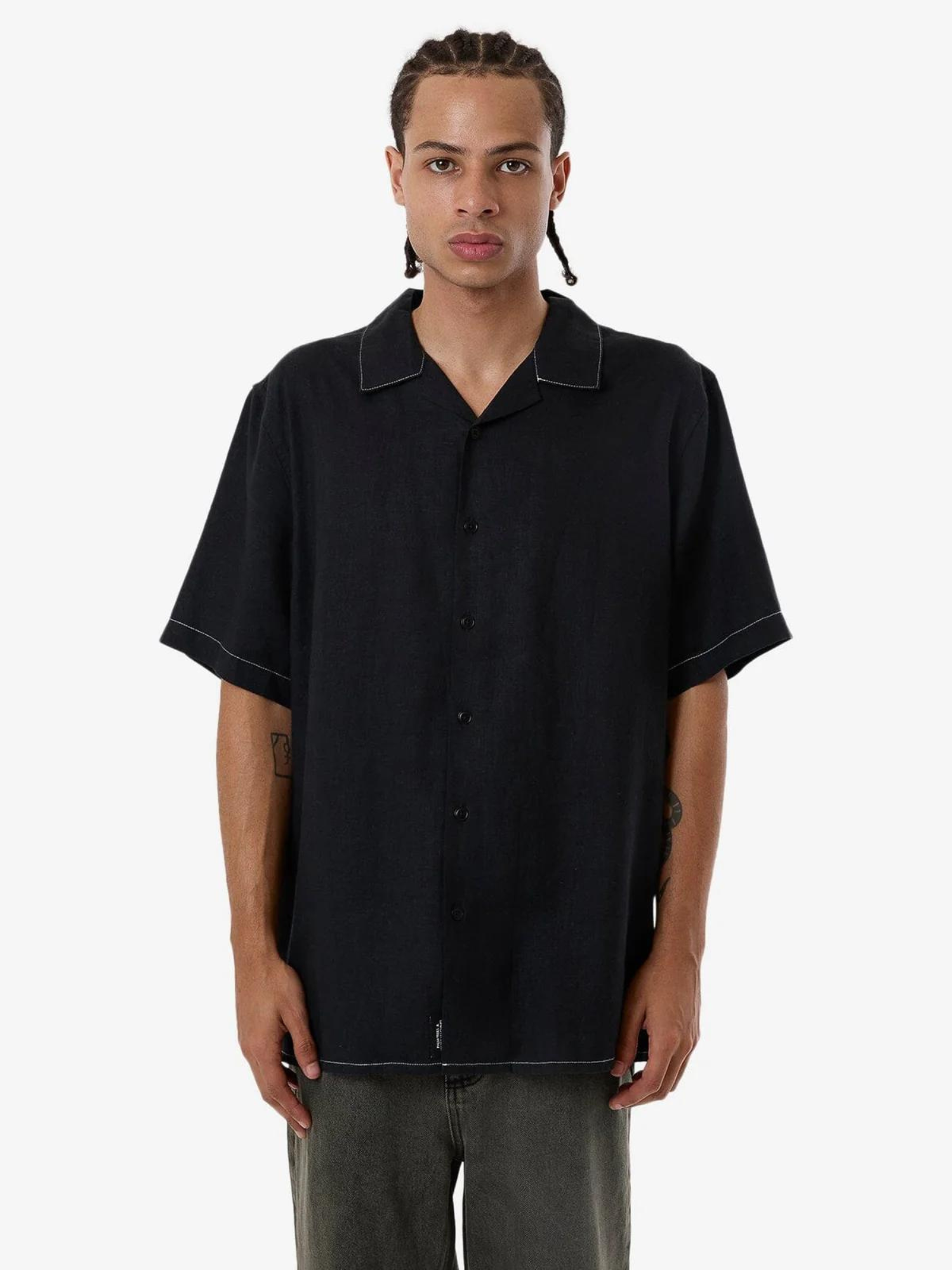 Thrills Hemp Minimal Thrills Contrast Stitch Bowling Shirt - Black | Keel Surf & Supply