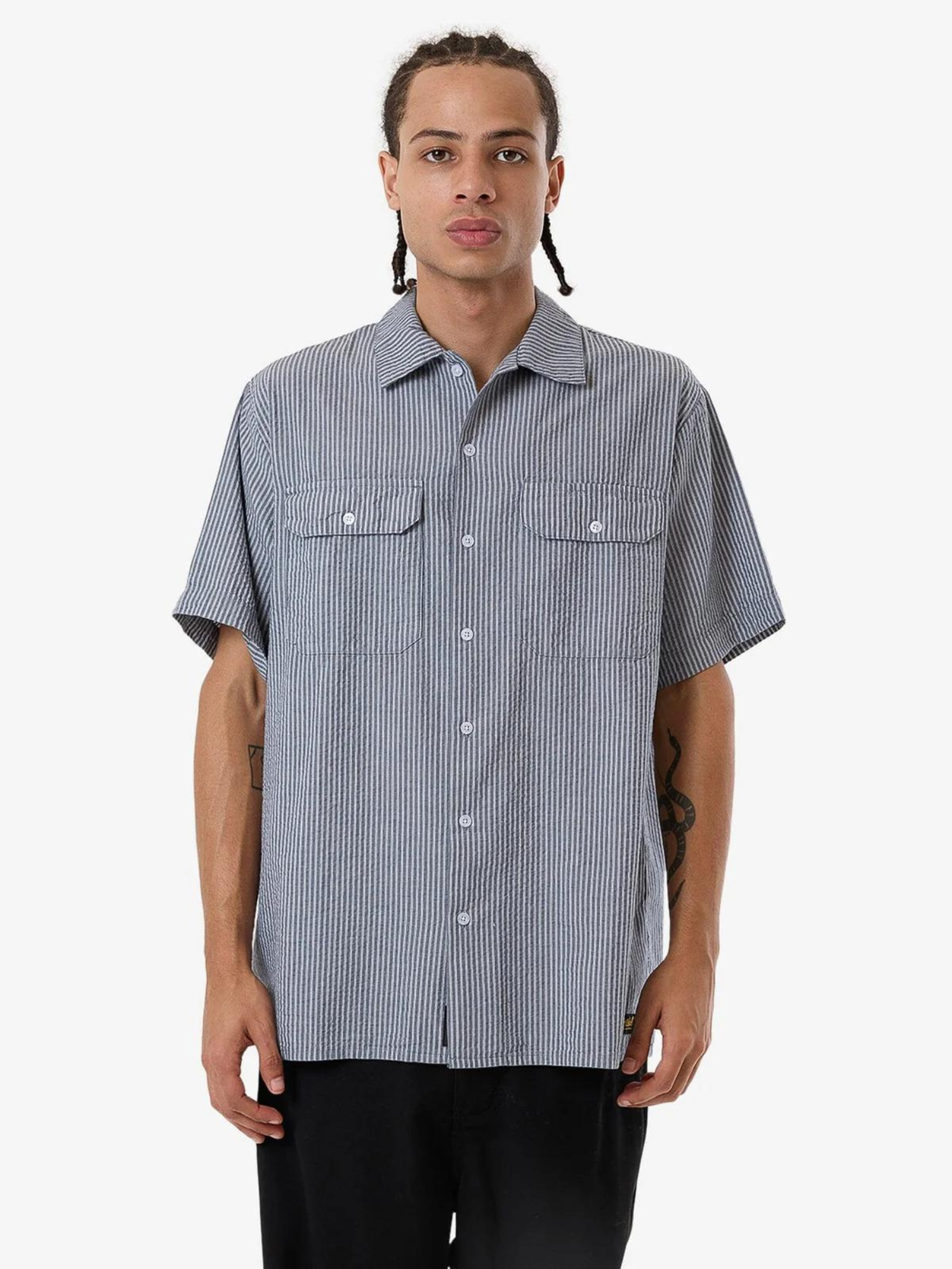 Thrills Union Short Sleeve Stripe Work Shirt - Light Petrol | Keel Surf & Supply