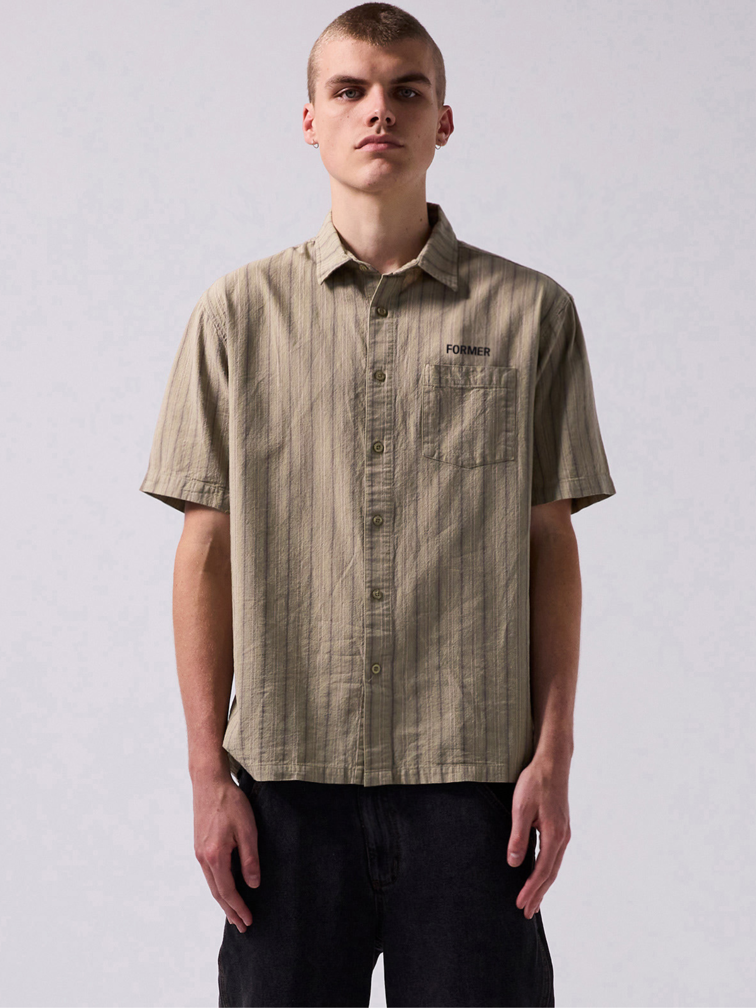 Former Reynolds Striped Ss Shirt - Moss | Keel Surf & Supply