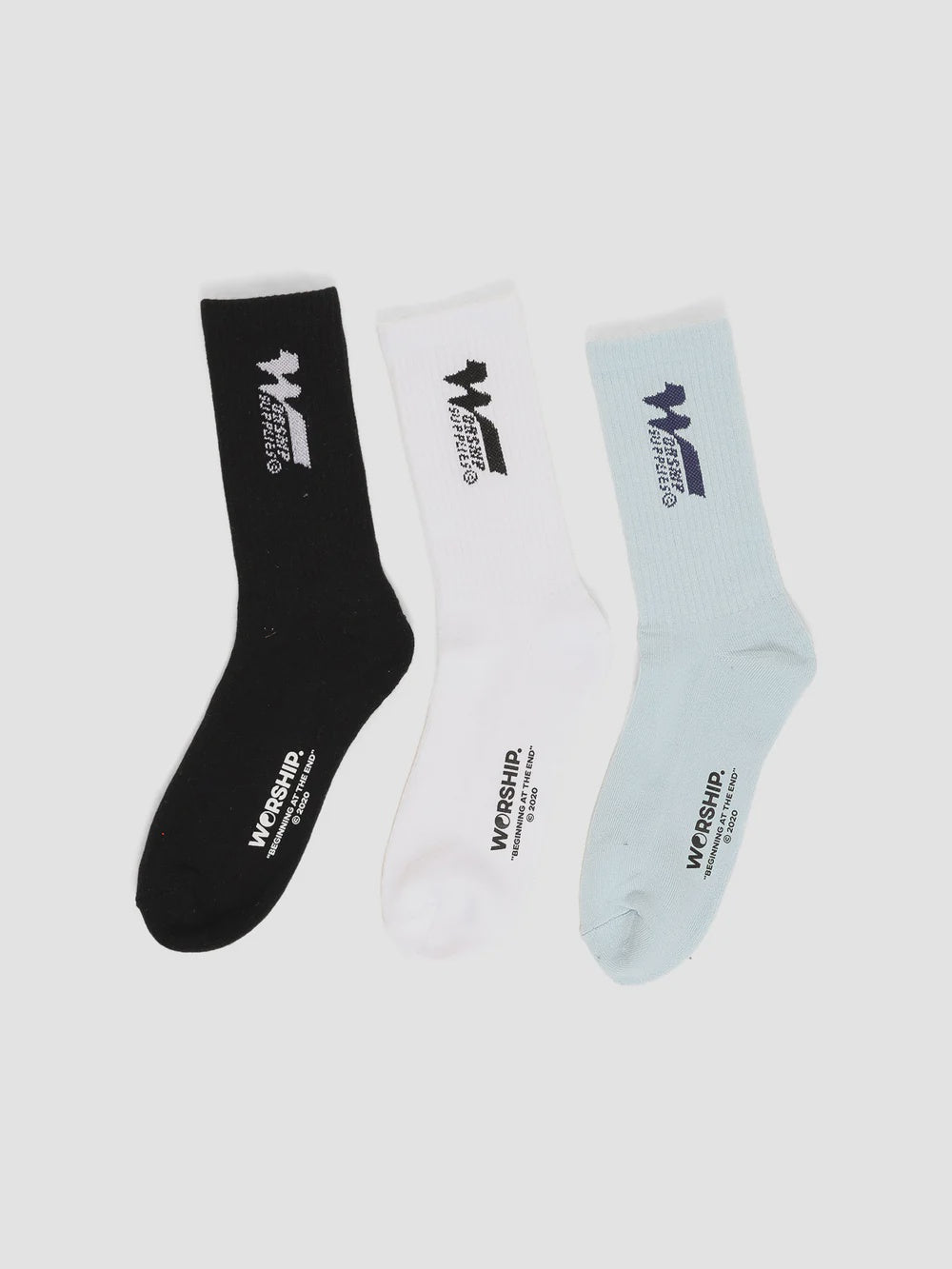 Worship Logomania Socks 3 Pack - White - Ice Melt - Black | Keel Surf & Supply