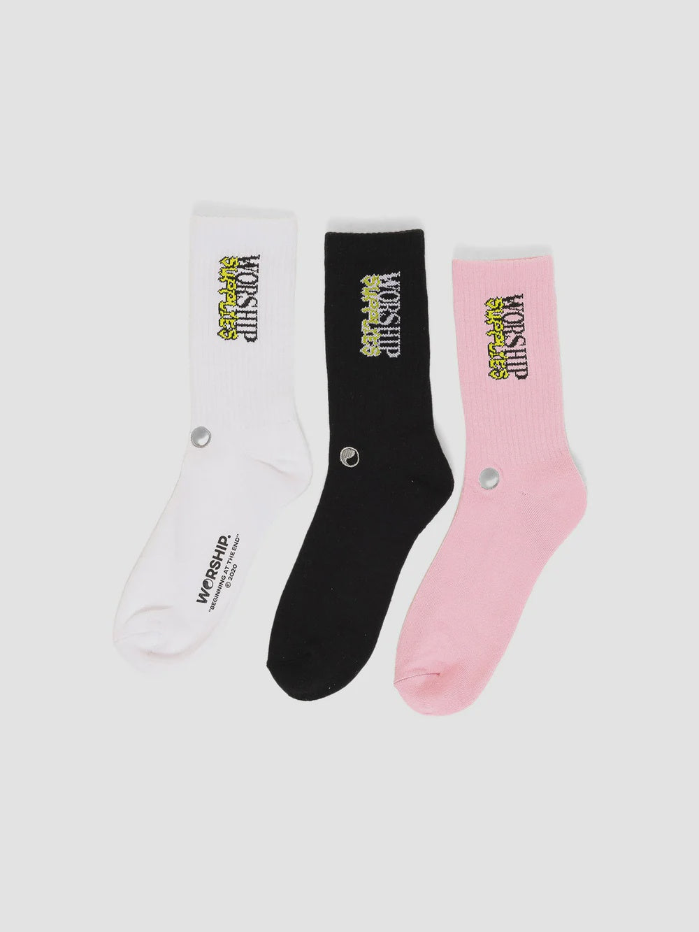 Worship Domination Socks 3 Pack - White - Lilac- Black | Keel Surf & Supply