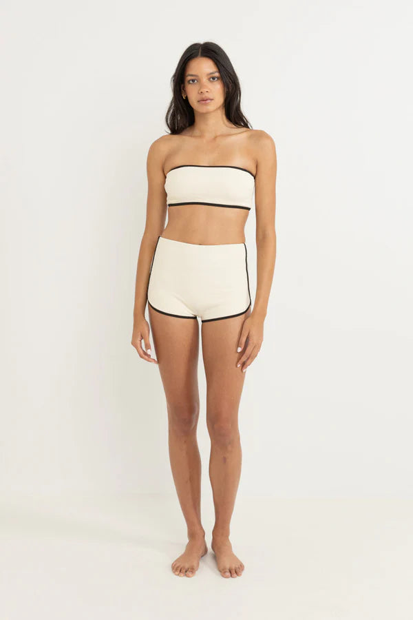 Rhythm Essential Rib Contrast Bandeau Top Creme | Keel Surf & Supply