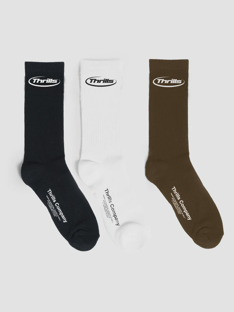 Thrills Pharm 3 Pack Sock Black/White/Postal Brown | Keel Surf & Supply