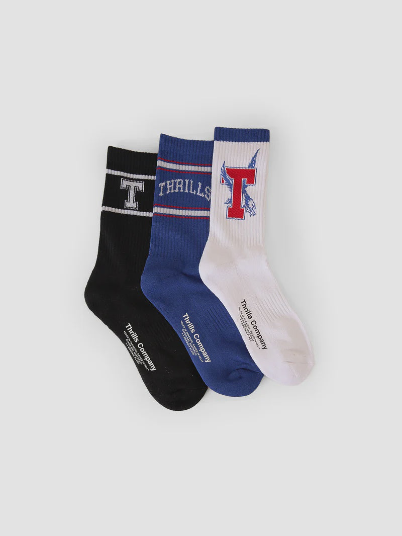 Thrills Roosevelt 3 Pack Sock White/Limoges/Black | Keel Surf & Supply