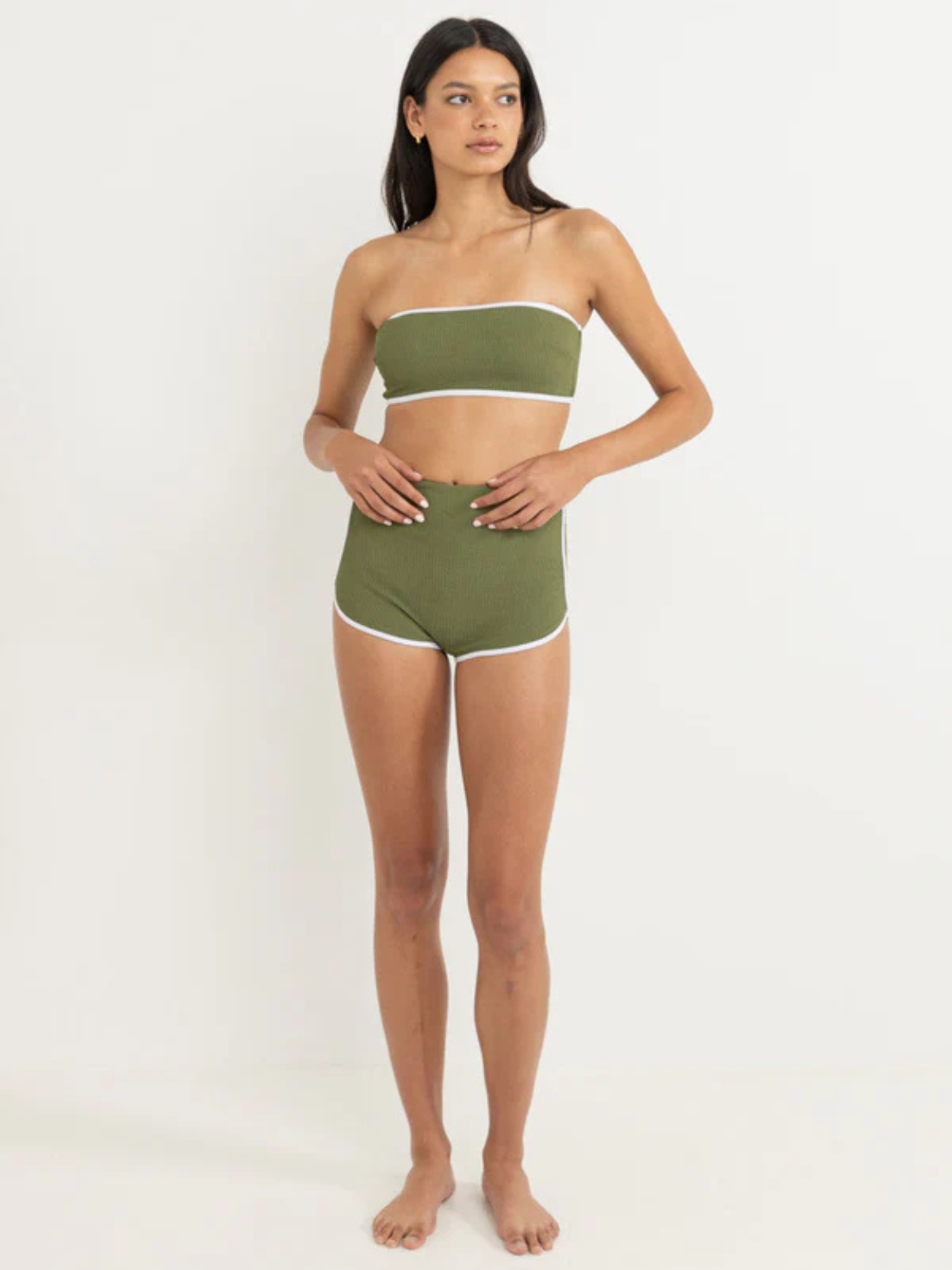 Rhythm Essential Rib Contrast Bandeau Top - Olive | Keel Surf & Supply