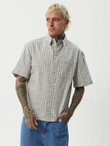 Afends Drew - Seersucker Short Sleeve Shirt - Taupe Check | Keel Surf & Supply