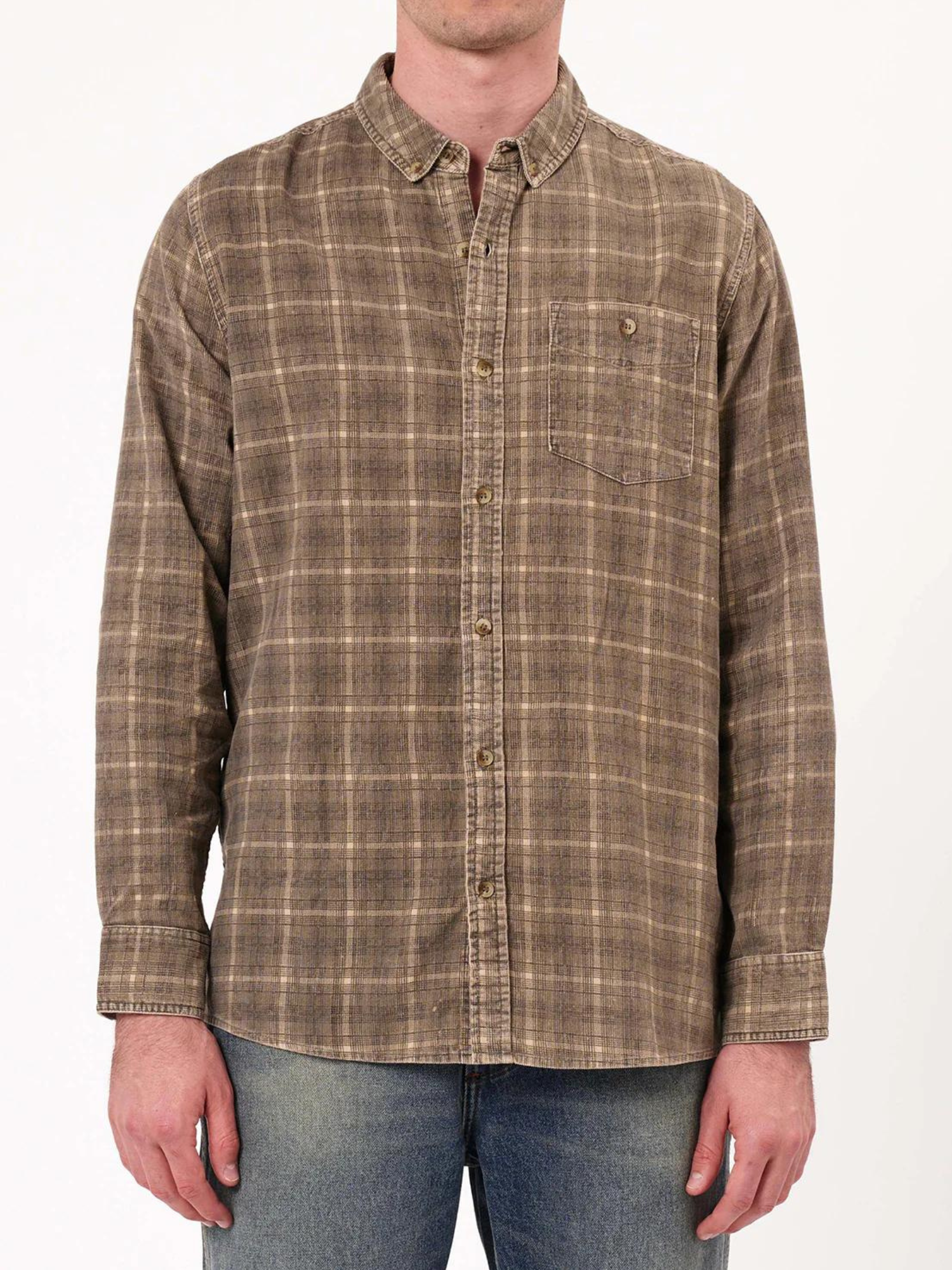 Rollas Army Check Cord Shirt - Faded Army